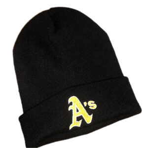 NEW Vintage 90s Y2K Oakland A’s Black Knit Beanie Toque w Embroidered Logo OS